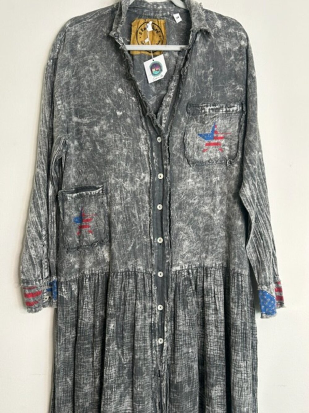 A Rare Bird Black Freedom Acid Wash Black Denim Drop Waist Dress Duster Jacket - Picture 6 of 16